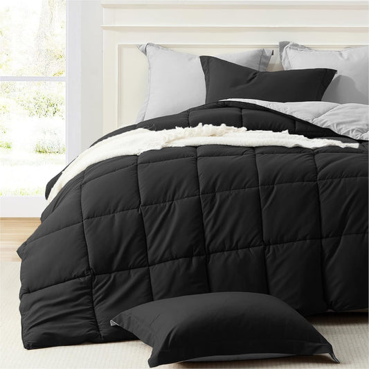 Homelike Moment King Size Comforter Set-Black, 3 Piece Sets with 2 Sham Black/Light Grey