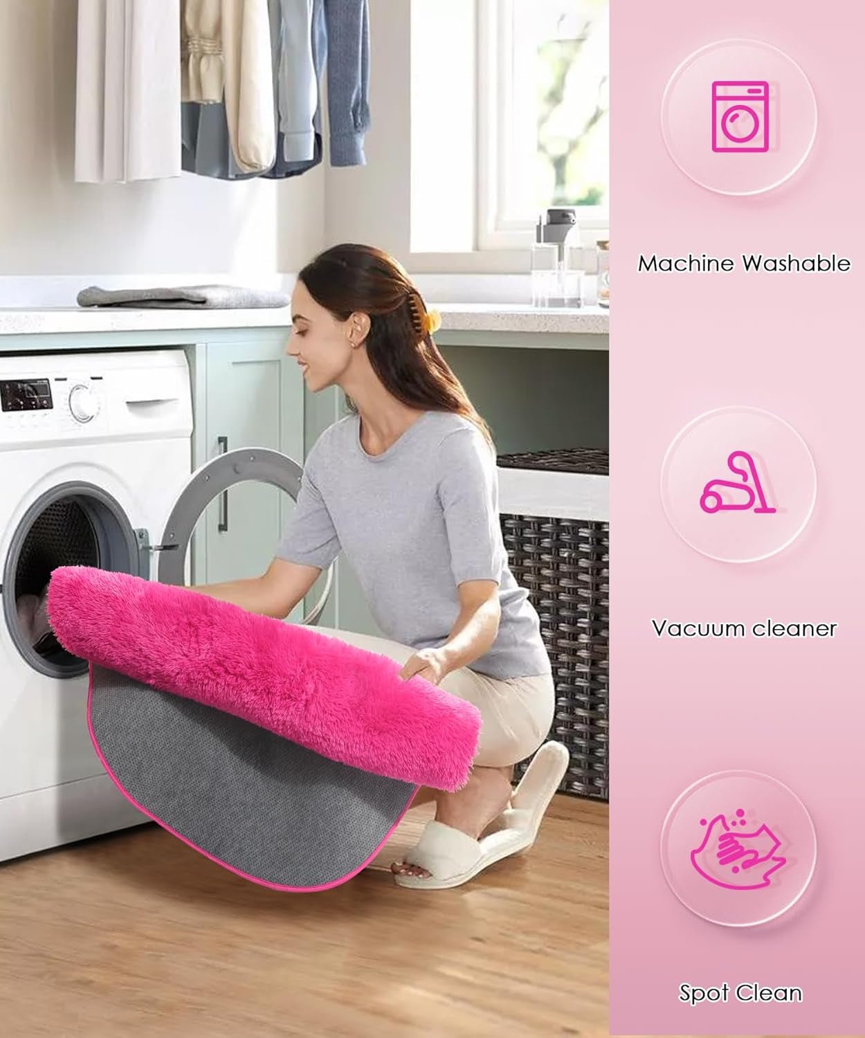 Hot Pink round Rug 4Ft for Girls Bedroom, Fluffy Circle Area Rugs for Kids Room Decor Aesthetic, Shag Plush Fuzzy Furry Carpet for Living Room, Nursery, Dorm, Classroom, Teen, Cute Shaggy Baby Rug - Love All Things Home