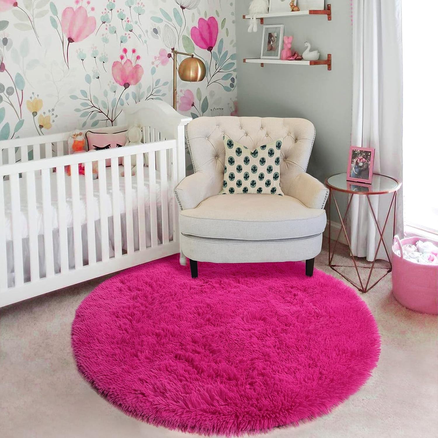 Hot Pink round Rug 4Ft for Girls Bedroom, Fluffy Circle Area Rugs for Kids Room Decor Aesthetic, Shag Plush Fuzzy Furry Carpet for Living Room, Nursery, Dorm, Classroom, Teen, Cute Shaggy Baby Rug - Love All Things Home
