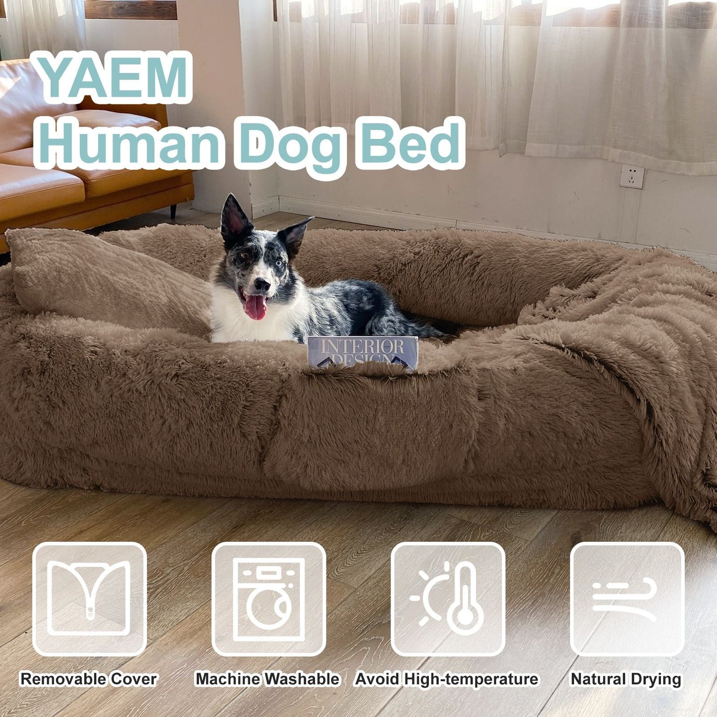 Human Dog Bed, Large Size Fits You and Pets, Washable Faux Fur Dog Bed for People Doze Off, Napping Orthopedic Dog Bed, Present Plump Pillow, Blanket, Strap - Love All Things Home