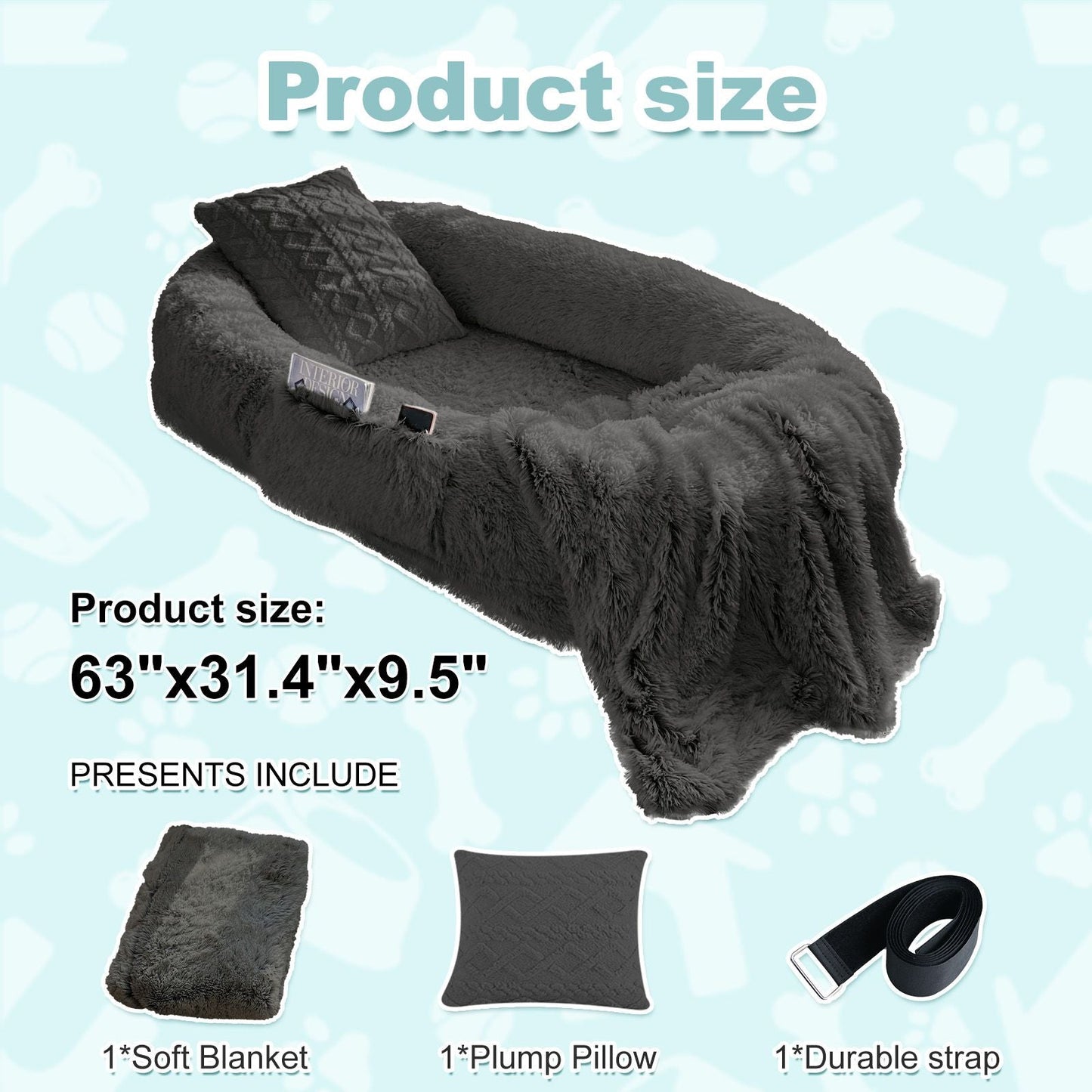 Human Dog Bed, Large Size Fits You and Pets, Washable Faux Fur Dog Bed for People Doze Off, Napping Orthopedic Dog Bed, Present Plump Pillow, Blanket, Strap - Love All Things Home