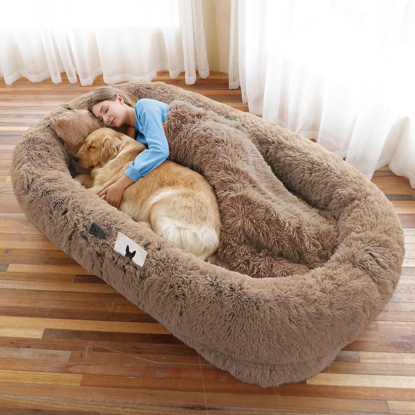 Human Dog Bed, Large Size Fits You and Pets, Washable Faux Fur Dog Bed for People Doze Off, Napping Orthopedic Dog Bed, Present Plump Pillow, Blanket, Strap - Love All Things Home
