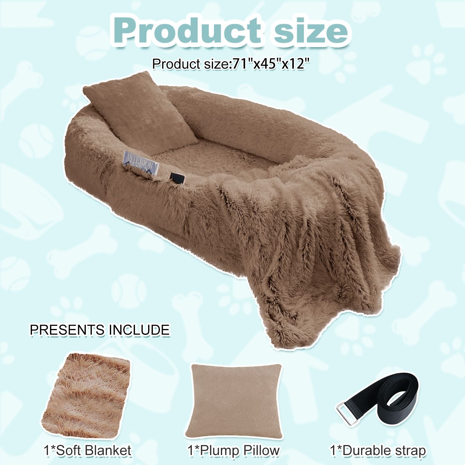 Human Dog Bed, Large Size Fits You and Pets, Washable Faux Fur Dog Bed for People Doze Off, Napping Orthopedic Dog Bed, Present Plump Pillow, Blanket, Strap - Love All Things Home