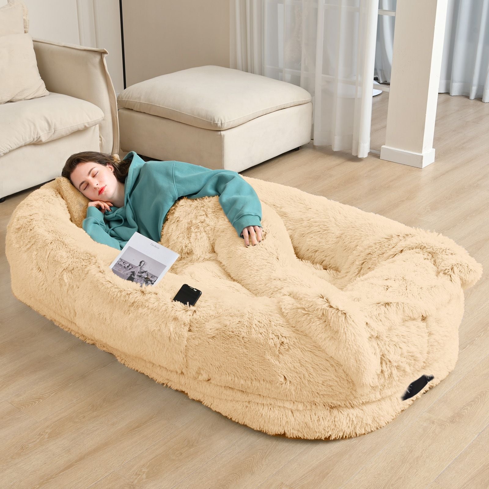 Human Dog Bed, Large Size Fits You and Pets, Washable Faux Fur Dog Bed for People Doze Off, Napping Orthopedic Dog Bed, Present Plump Pillow, Blanket, Strap - Love All Things Home