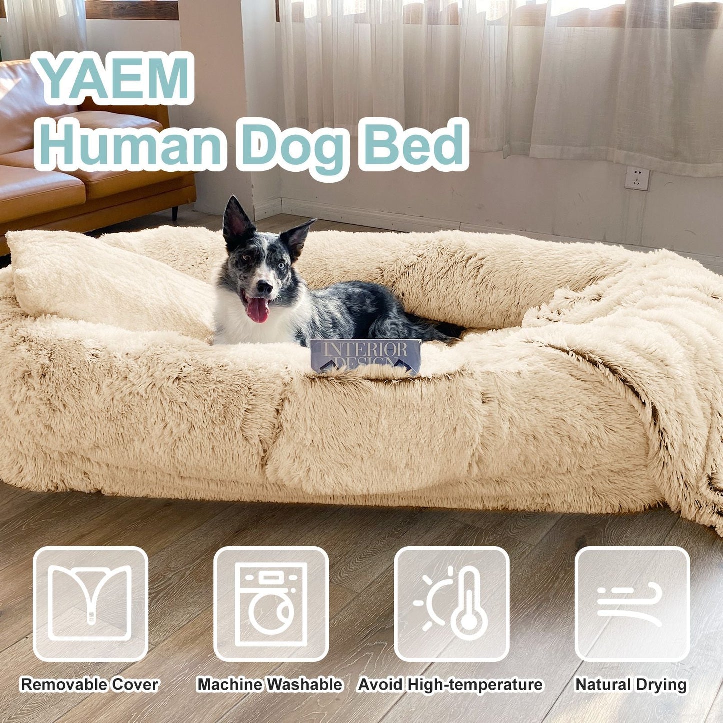 Human Dog Bed, Large Size Fits You and Pets, Washable Faux Fur Dog Bed for People Doze Off, Napping Orthopedic Dog Bed, Present Plump Pillow, Blanket, Strap - Love All Things Home