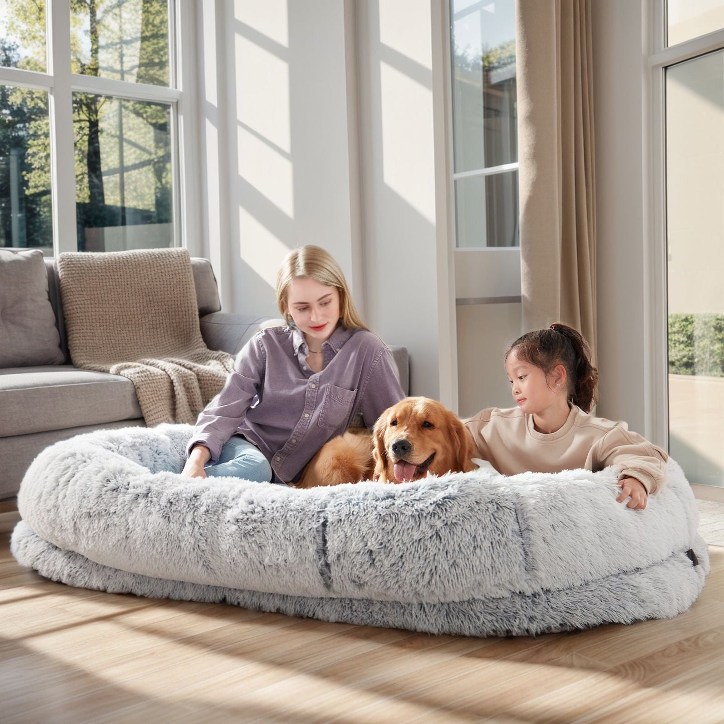 Human Dog Bed, Large Size Fits You and Pets, Washable Faux Fur Dog Bed for People Doze Off, Napping Orthopedic Dog Bed, Present Plump Pillow, Blanket, Strap - Love All Things Home