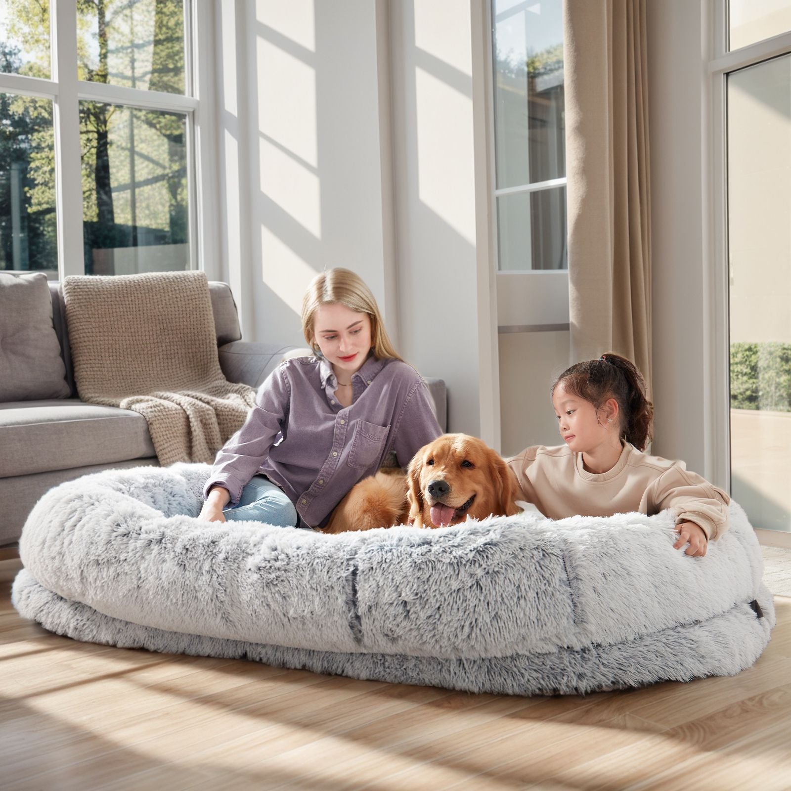 Human Dog Bed, Large Size Fits You and Pets, Washable Faux Fur Dog Bed for People Doze Off, Napping Orthopedic Dog Bed, Present Plump Pillow, Blanket, Strap - Love All Things Home