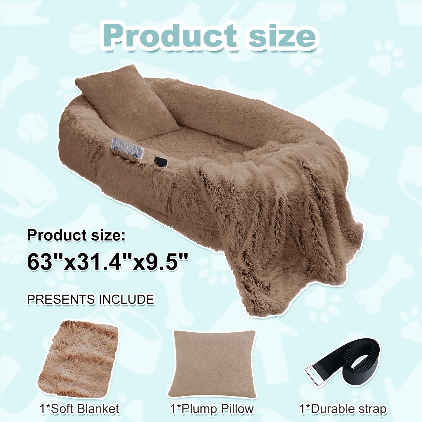 Human Dog Bed, Large Size Fits You and Pets, Washable Faux Fur Dog Bed for People Doze Off, Napping Orthopedic Dog Bed, Present Plump Pillow, Blanket, Strap - Love All Things Home