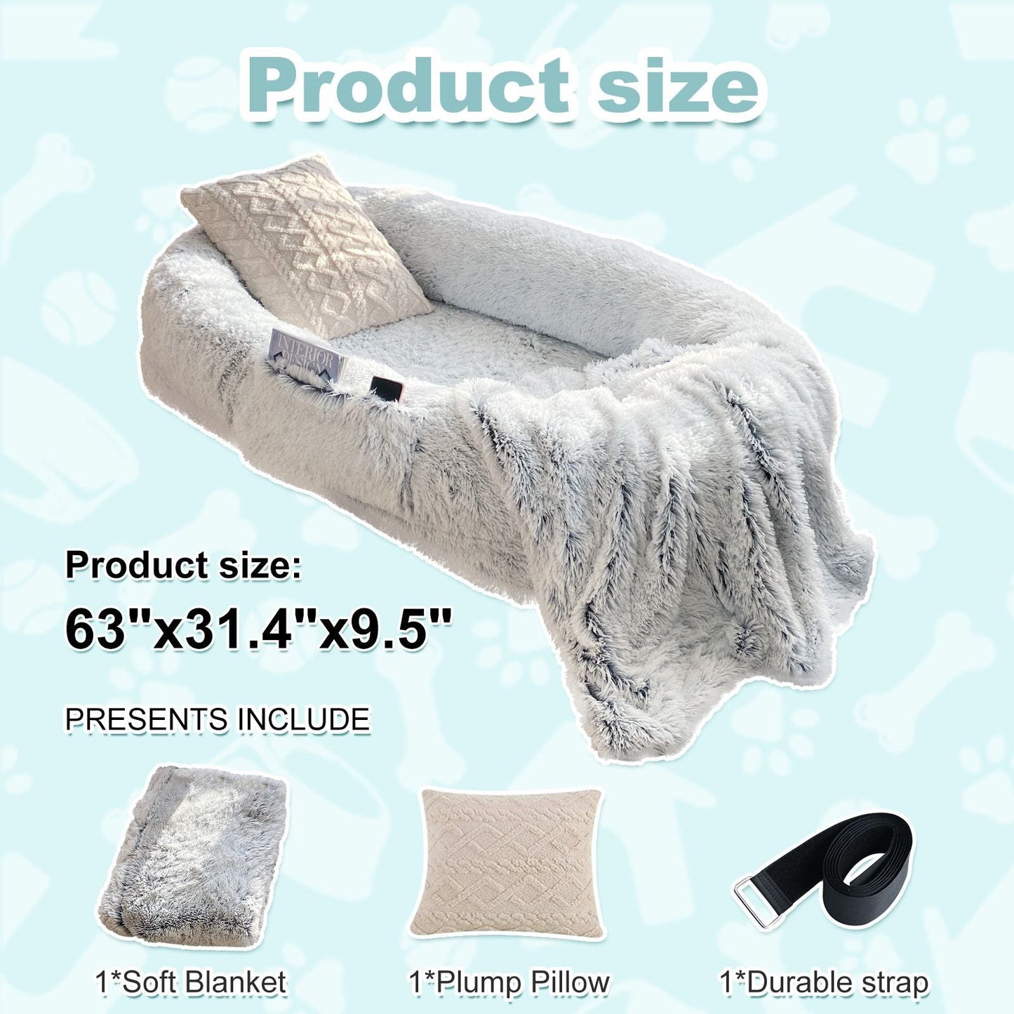 Human Dog Bed, Large Size Fits You and Pets, Washable Faux Fur Dog Bed for People Doze Off, Napping Orthopedic Dog Bed, Present Plump Pillow, Blanket, Strap - Love All Things Home