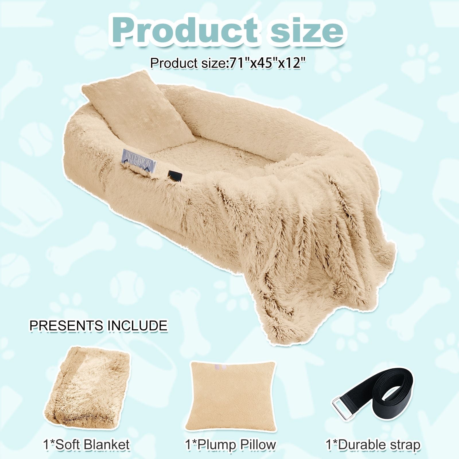 Human Dog Bed, Large Size Fits You and Pets, Washable Faux Fur Dog Bed for People Doze Off, Napping Orthopedic Dog Bed, Present Plump Pillow, Blanket, Strap - Love All Things Home