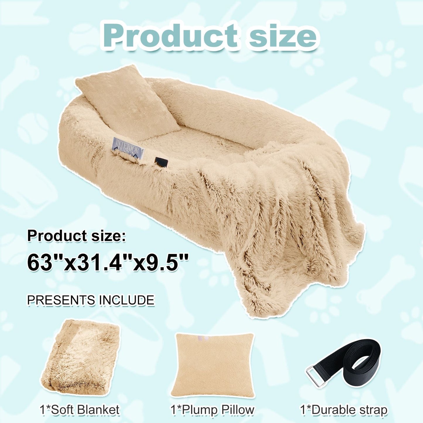 Human Dog Bed, Large Size Fits You and Pets, Washable Faux Fur Dog Bed for People Doze Off, Napping Orthopedic Dog Bed, Present Plump Pillow, Blanket, Strap - Love All Things Home