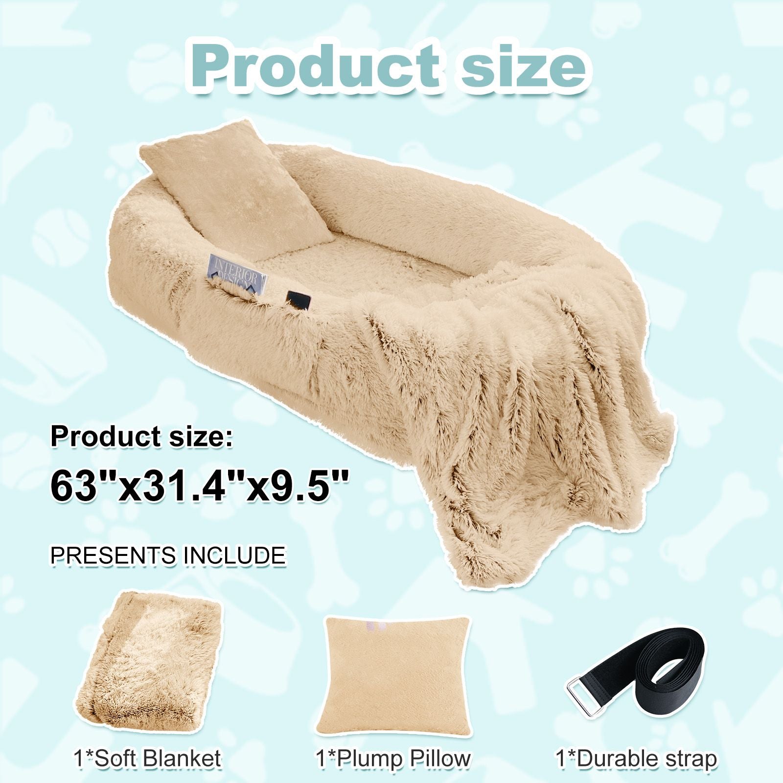 Human Dog Bed, Large Size Fits You and Pets, Washable Faux Fur Dog Bed for People Doze Off, Napping Orthopedic Dog Bed, Present Plump Pillow, Blanket, Strap - Love All Things Home