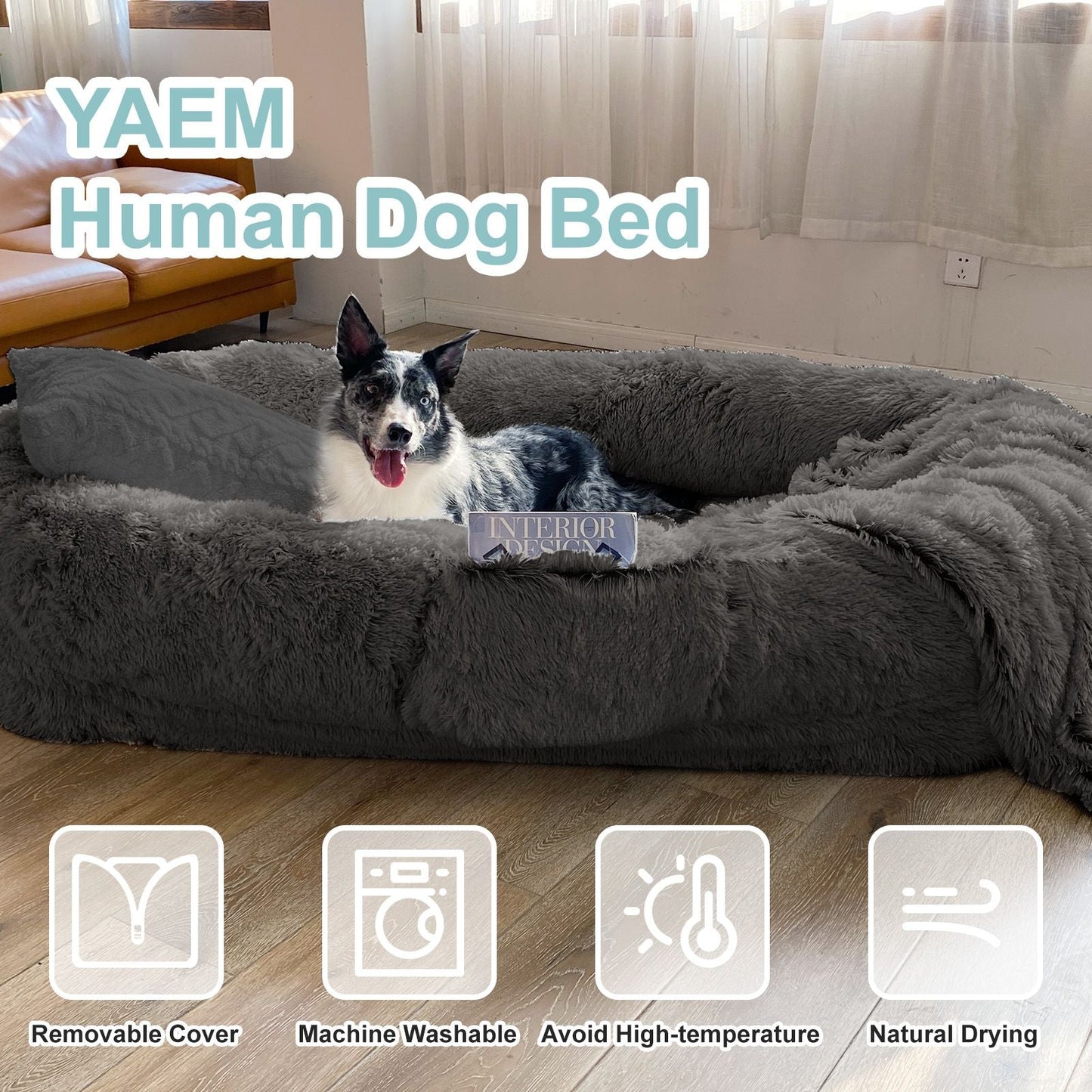 Human Dog Bed, Large Size Fits You and Pets, Washable Faux Fur Dog Bed for People Doze Off, Napping Orthopedic Dog Bed, Present Plump Pillow, Blanket, Strap - Love All Things Home
