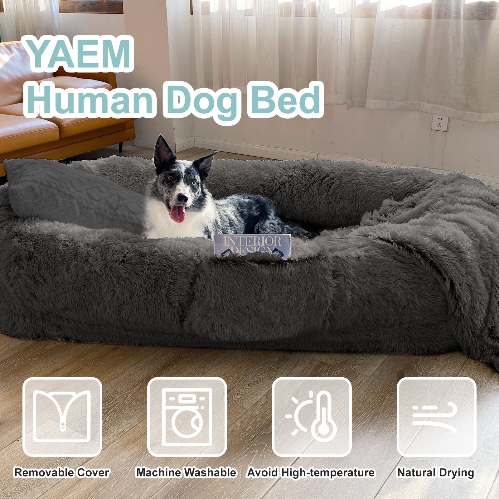 Human Dog Bed, Large Size Fits You and Pets, Washable Faux Fur Dog Bed for People Doze Off, Napping Orthopedic Dog Bed, Present Plump Pillow, Blanket, Strap - Love All Things Home