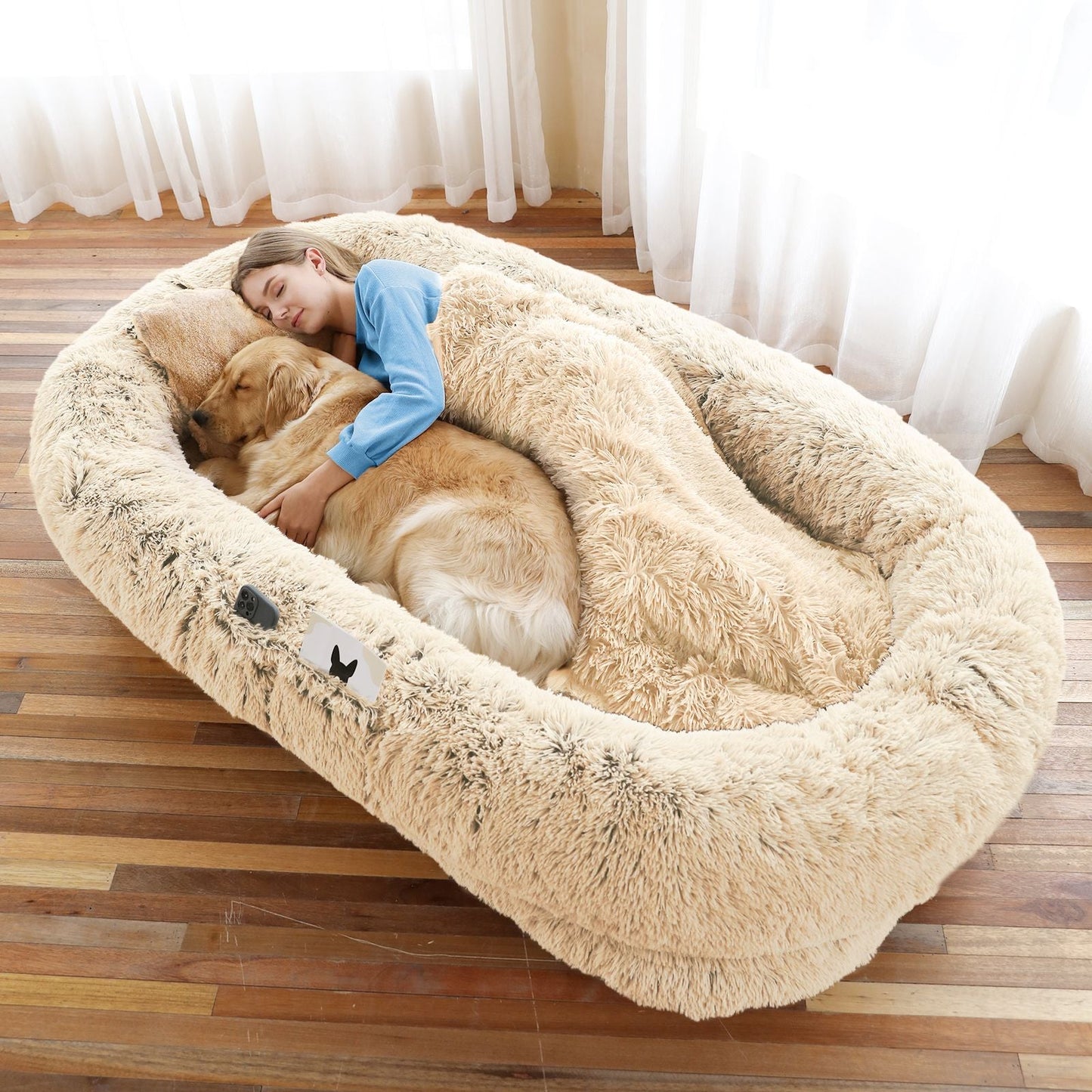 Human Dog Bed, Large Size Fits You and Pets, Washable Faux Fur Dog Bed for People Doze Off, Napping Orthopedic Dog Bed, Present Plump Pillow, Blanket, Strap - Love All Things Home
