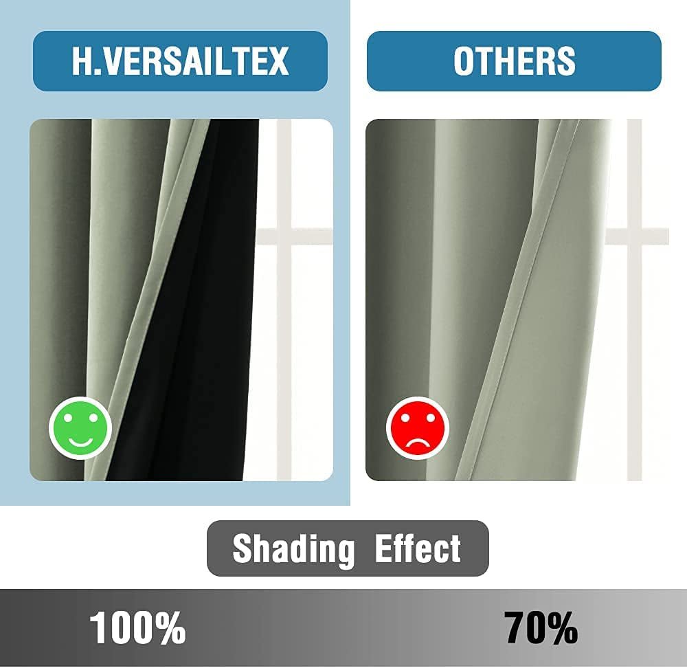 H.VERSAILTEX 100% Blackout Curtains for Bedroom Thermal Insulated Blackout Curtains 54 Inch Length Heat and Full Light Blocking Curtains for Living Room with Black Liner 2 Panels Set, Light Sage - Love All Things Home