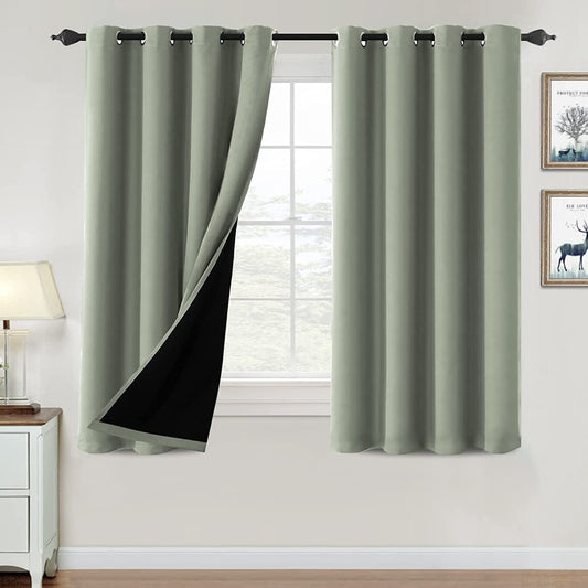 H.VERSAILTEX 100% Blackout Curtains for Bedroom Thermal Insulated Blackout Curtains 54 Inch Length Heat and Full Light Blocking Curtains for Living Room with Black Liner 2 Panels Set, Light Sage - Love All Things Home