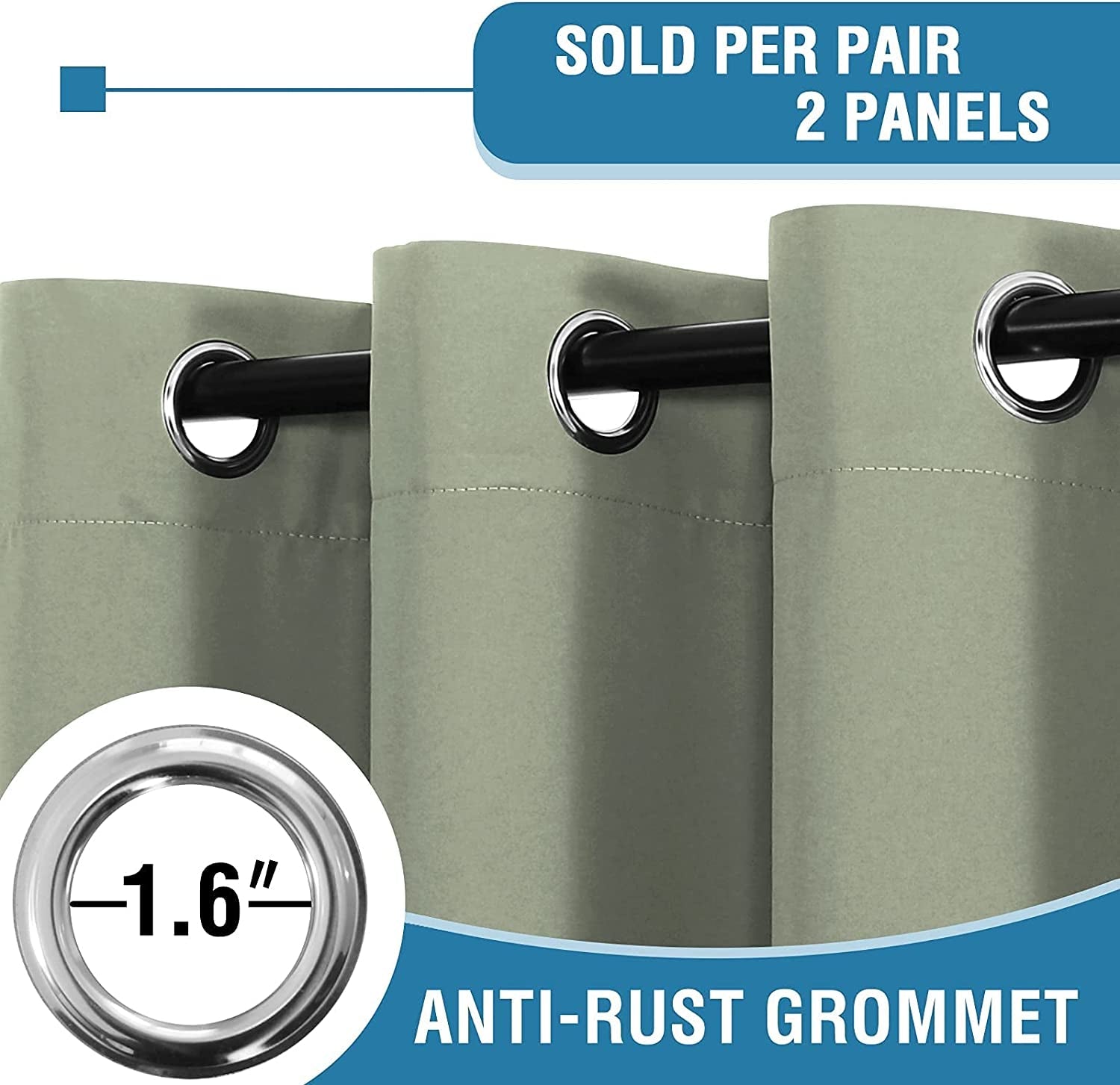 H.VERSAILTEX 100% Blackout Curtains for Bedroom Thermal Insulated Blackout Curtains 54 Inch Length Heat and Full Light Blocking Curtains for Living Room with Black Liner 2 Panels Set, Light Sage - Love All Things Home