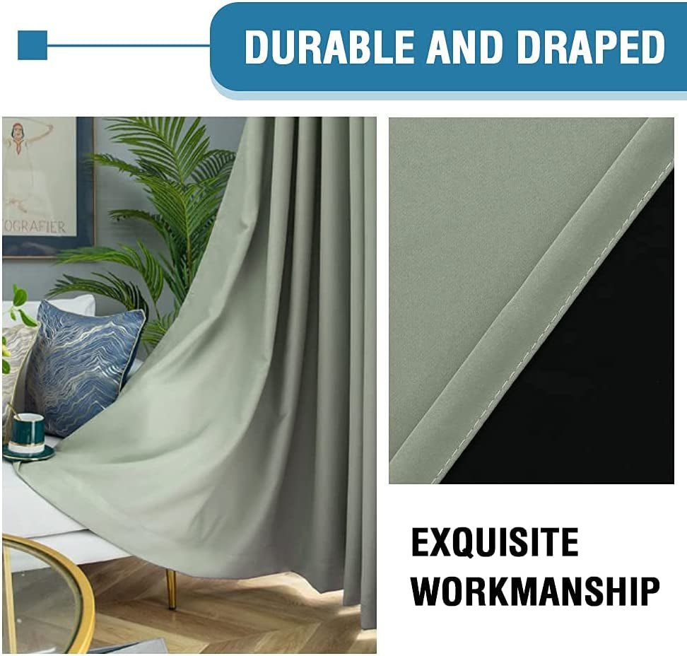 H.VERSAILTEX 100% Blackout Curtains for Bedroom Thermal Insulated Blackout Curtains 54 Inch Length Heat and Full Light Blocking Curtains for Living Room with Black Liner 2 Panels Set, Light Sage - Love All Things Home
