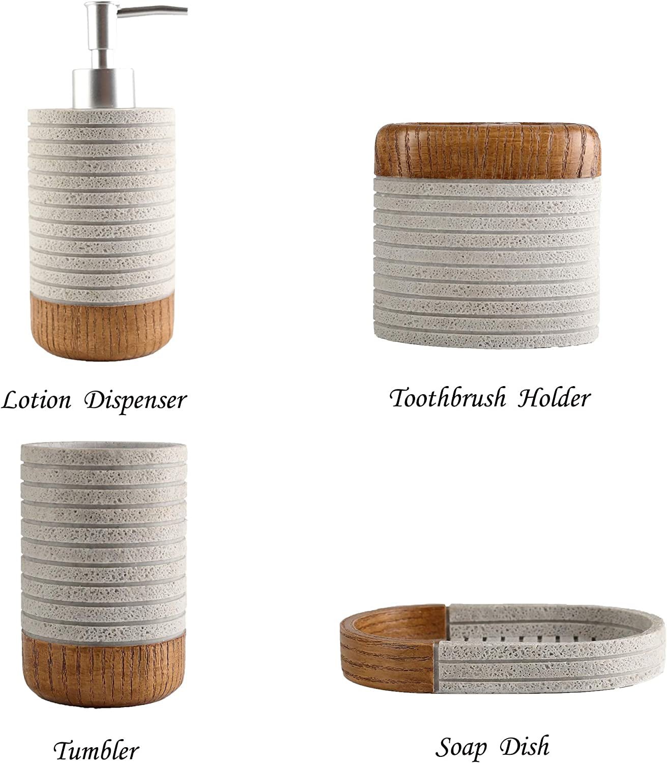 Hymmah Bathroom Accessories Set,Toothbrush Holder,Farmhouse Bathroom Decor,4 Pcs Resin Gift Set Apartment Necessities, Contain Toothbrush Cup,Soap Dispenser,Soap Dish,Tumbler - Love All Things Home