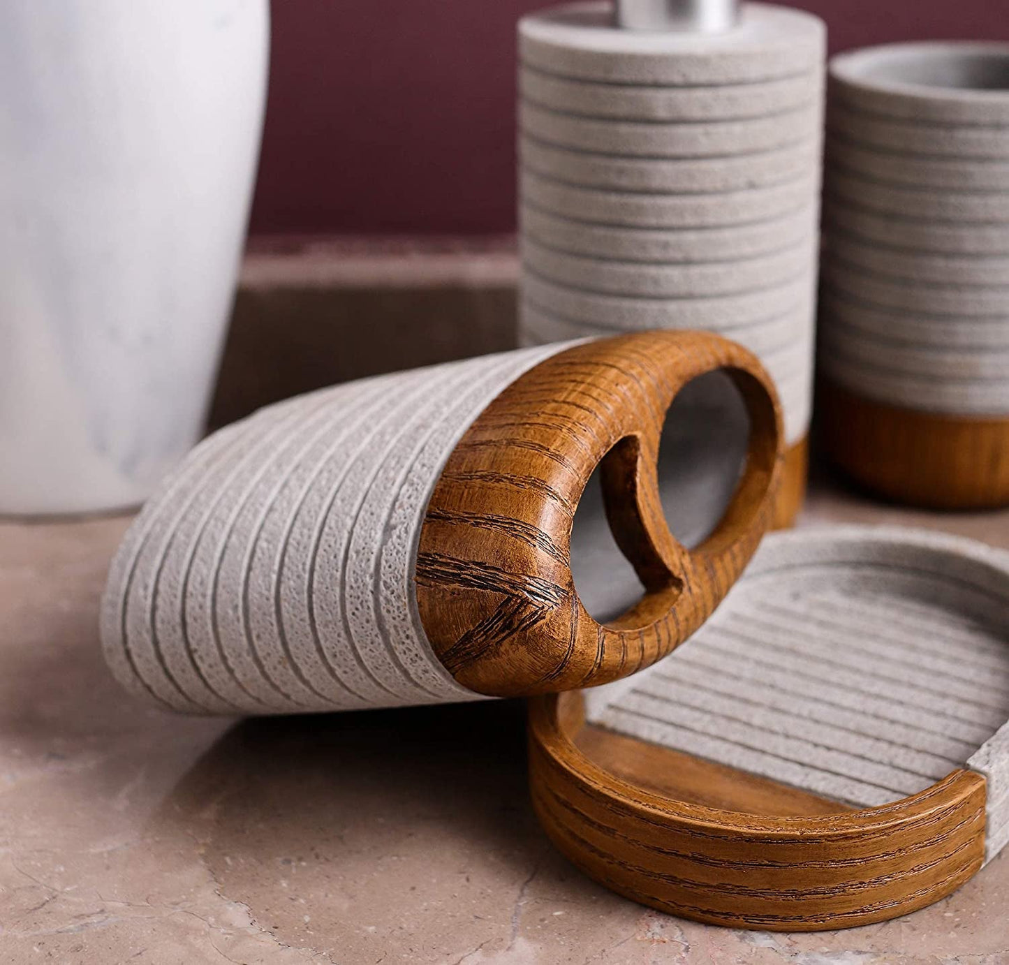 Hymmah Bathroom Accessories Set,Toothbrush Holder,Farmhouse Bathroom Decor,4 Pcs Resin Gift Set Apartment Necessities, Contain Toothbrush Cup,Soap Dispenser,Soap Dish,Tumbler - Love All Things Home