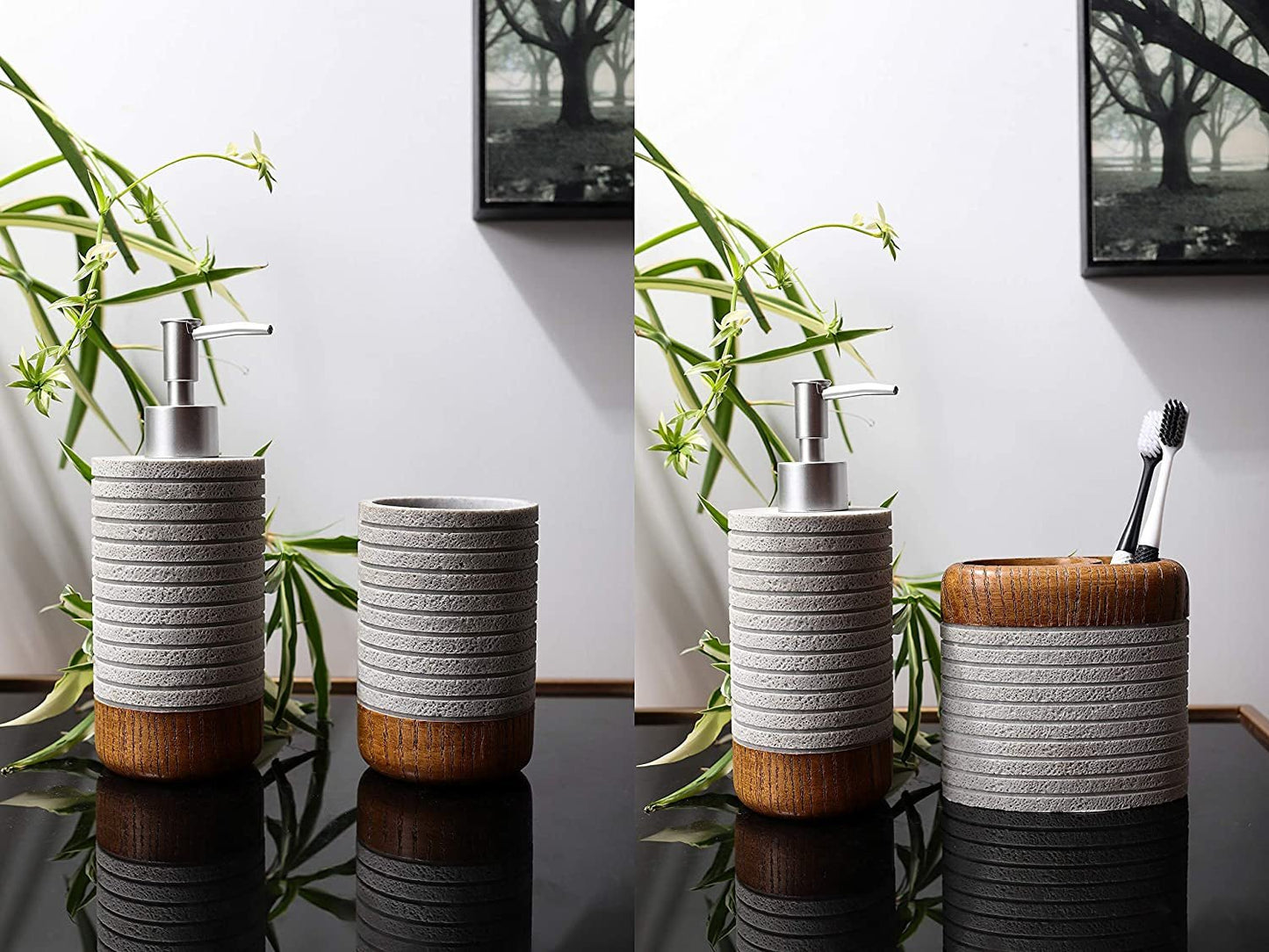 Hymmah Bathroom Accessories Set,Toothbrush Holder,Farmhouse Bathroom Decor,4 Pcs Resin Gift Set Apartment Necessities, Contain Toothbrush Cup,Soap Dispenser,Soap Dish,Tumbler - Love All Things Home