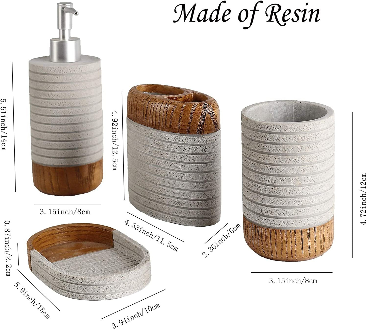 Hymmah Bathroom Accessories Set,Toothbrush Holder,Farmhouse Bathroom Decor,4 Pcs Resin Gift Set Apartment Necessities, Contain Toothbrush Cup,Soap Dispenser,Soap Dish,Tumbler - Love All Things Home