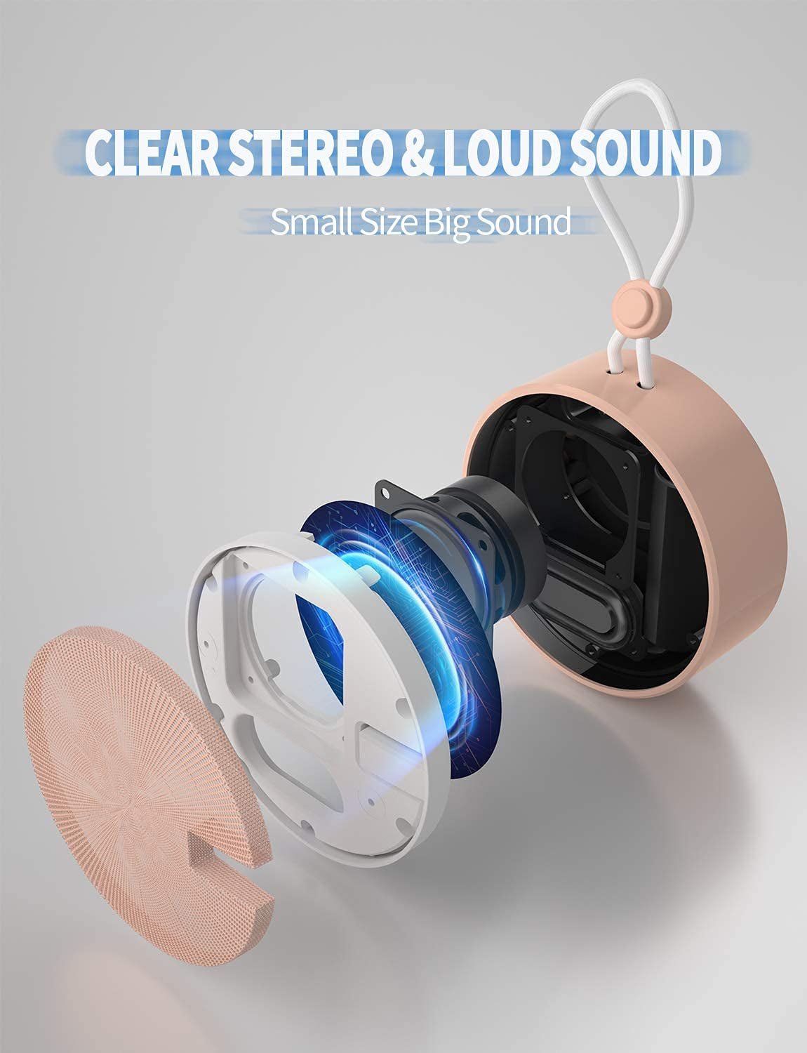 INSMY Waterproof Shower Bluetooth Speaker, Portable Small Speaker, Speakers Bluetooth Wireless Loud Clear Sound Support TF Card Suction Cup for Outdoor Kayak Canoe Beach Gift (Cashmere Pink) C12 IPX7 - Love All Things Home