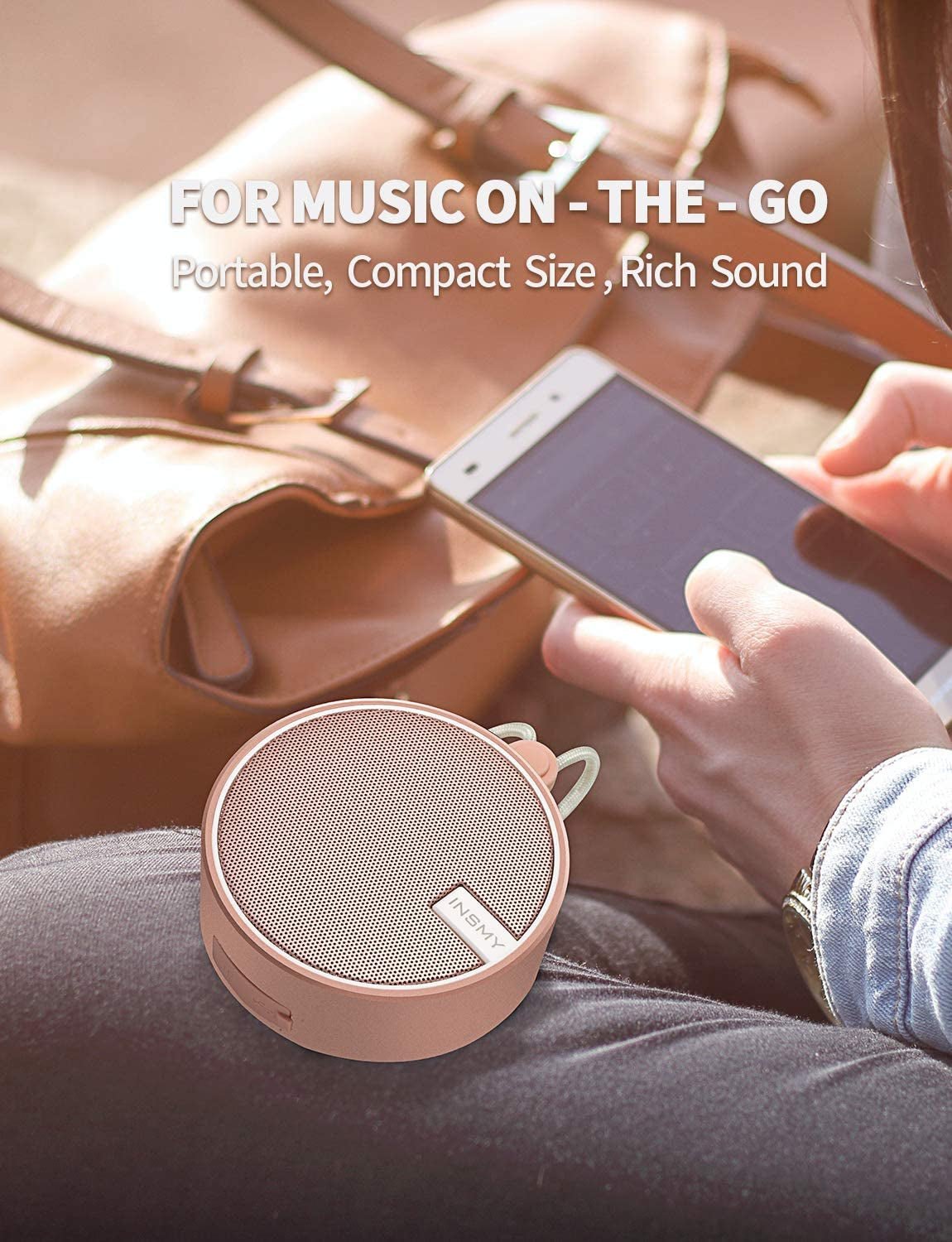 INSMY Waterproof Shower Bluetooth Speaker, Portable Small Speaker, Speakers Bluetooth Wireless Loud Clear Sound Support TF Card Suction Cup for Outdoor Kayak Canoe Beach Gift (Cashmere Pink) C12 IPX7 - Love All Things Home