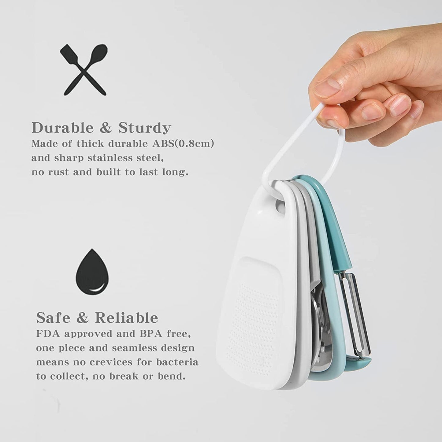 Kitchen Gadgets Set 5 Pieces, Stackable Cooking Tools Space Saving for Small Kitchen, Accessories for RV Camper inside Dishwasher Safe (Blue) - Love All Things Home