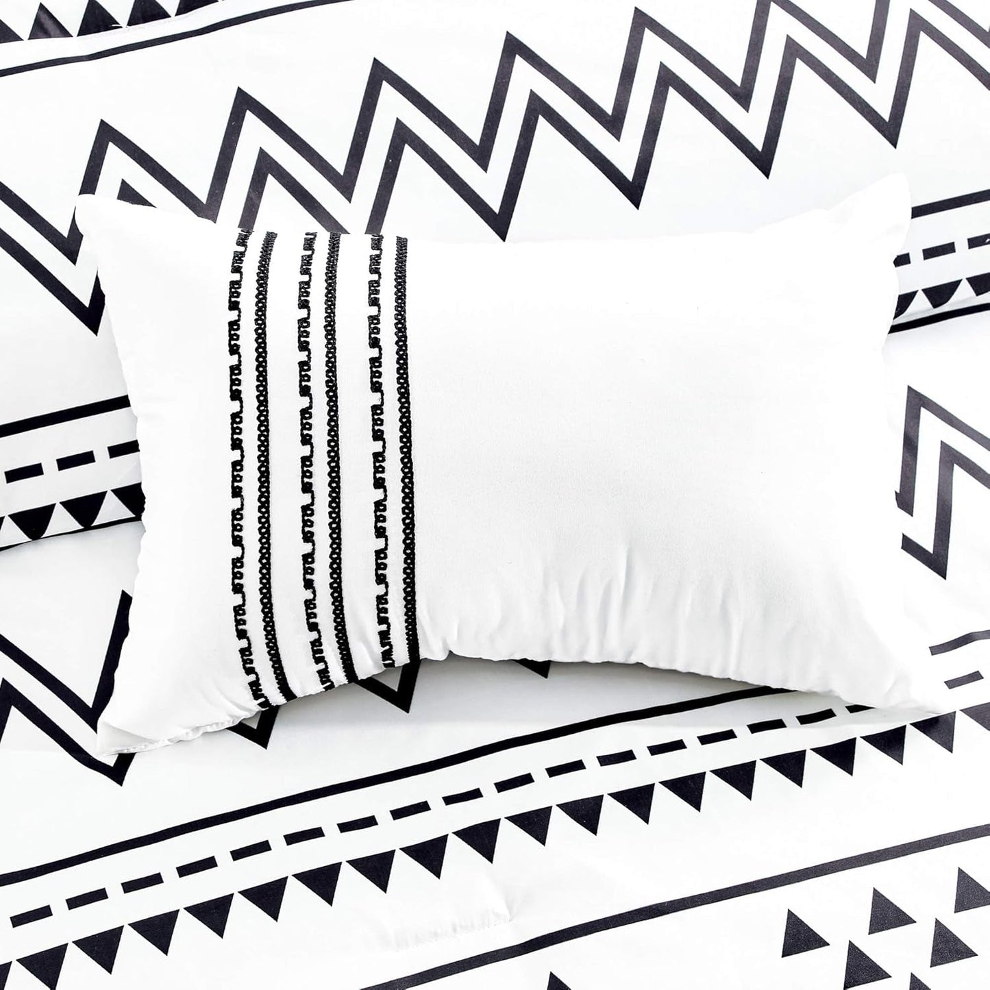 Linen Mart Aztec Comforter Sets - Microfiber Bedding for Queen/King Size Beds - Boho Black and White Patterns - 6 Piece Set