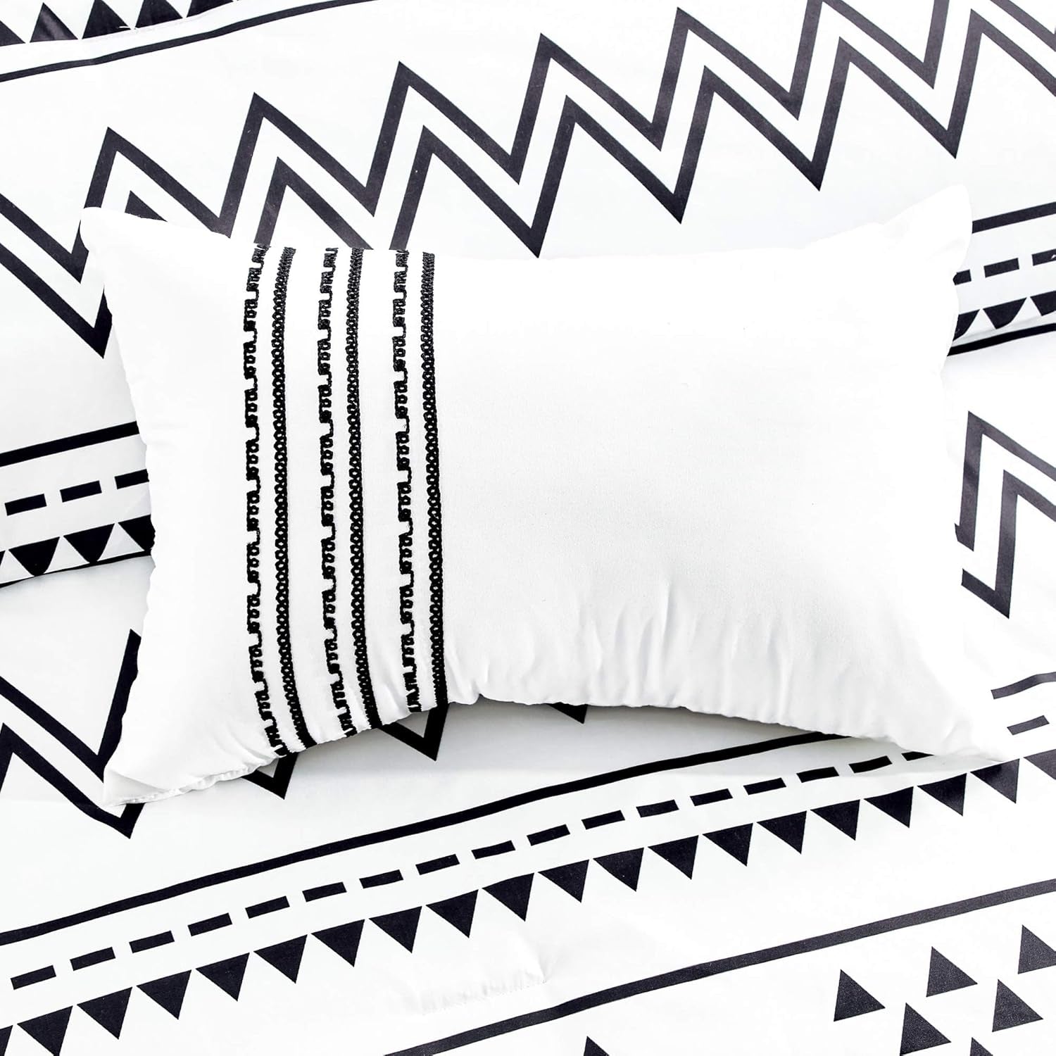 Linen Mart Aztec Comforter Sets - Microfiber Bedding for Queen/King Size Beds - Boho Black and White Patterns - 6 Piece Set