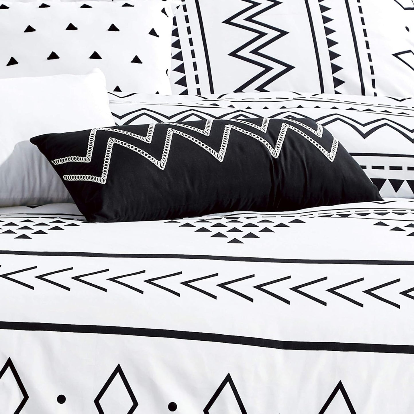 Linen Mart Aztec Comforter Sets - Microfiber Bedding for Queen/King Size Beds - Boho Black and White Patterns - 6 Piece Set