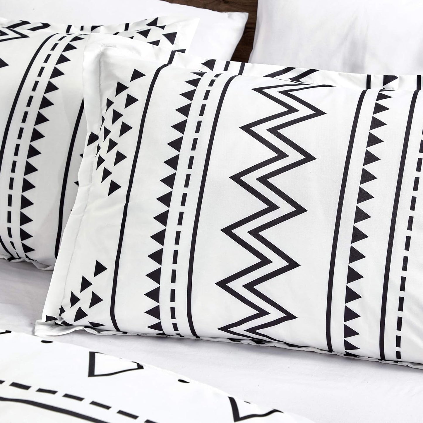 Linen Mart Aztec Comforter Sets - Microfiber Bedding for Queen/King Size Beds - Boho Black and White Patterns - 6 Piece Set