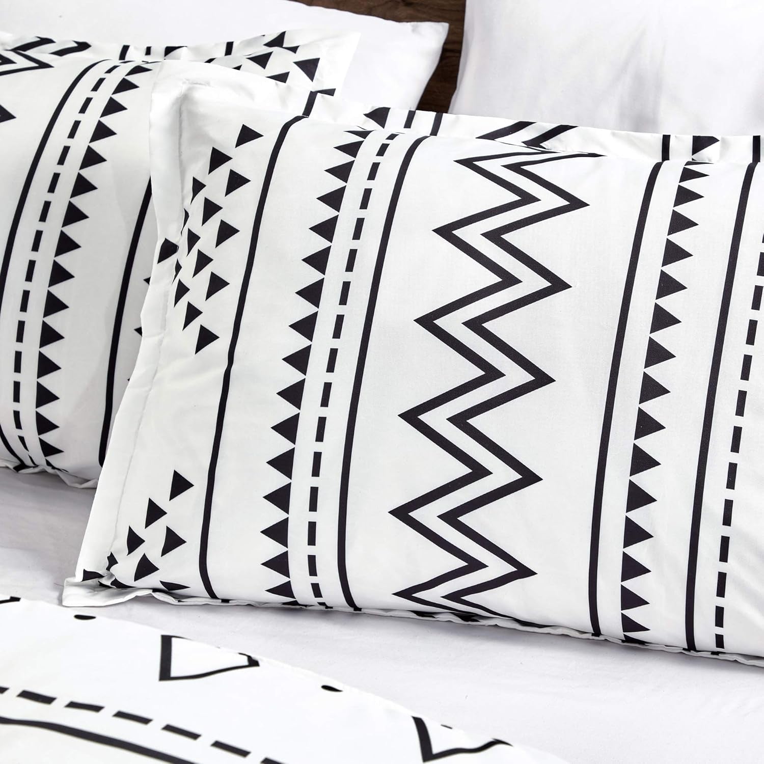 Linen Mart Aztec Comforter Sets - Microfiber Bedding for Queen/King Size Beds - Boho Black and White Patterns - 6 Piece Set