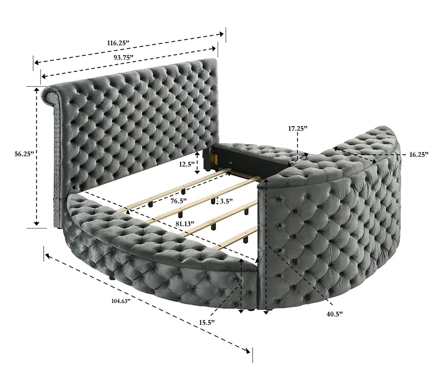 Luxurious King Size Bed Nightstand Deeply Tufted Headboard Nail Head Trim Upholstery Grey Velvet Footboard Integrated Television Lift Mechanism Built - in Electric Fireplace Storage 3pc Set - Love All Things Home