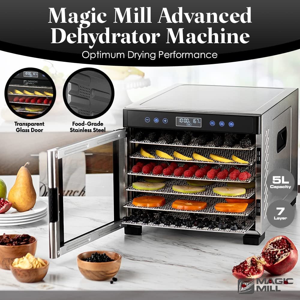 Magic Mill Pro Food Dehydrator 7XL Stainless Steel Tray Dryer Digital Temp Control, ETL Approved - Love All Things Home