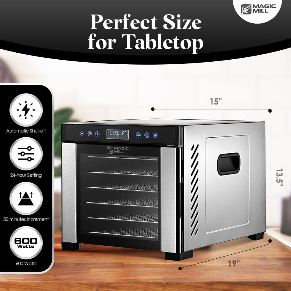Magic Mill Pro Food Dehydrator 7XL Stainless Steel Tray Dryer Digital Temp Control, ETL Approved - Love All Things Home
