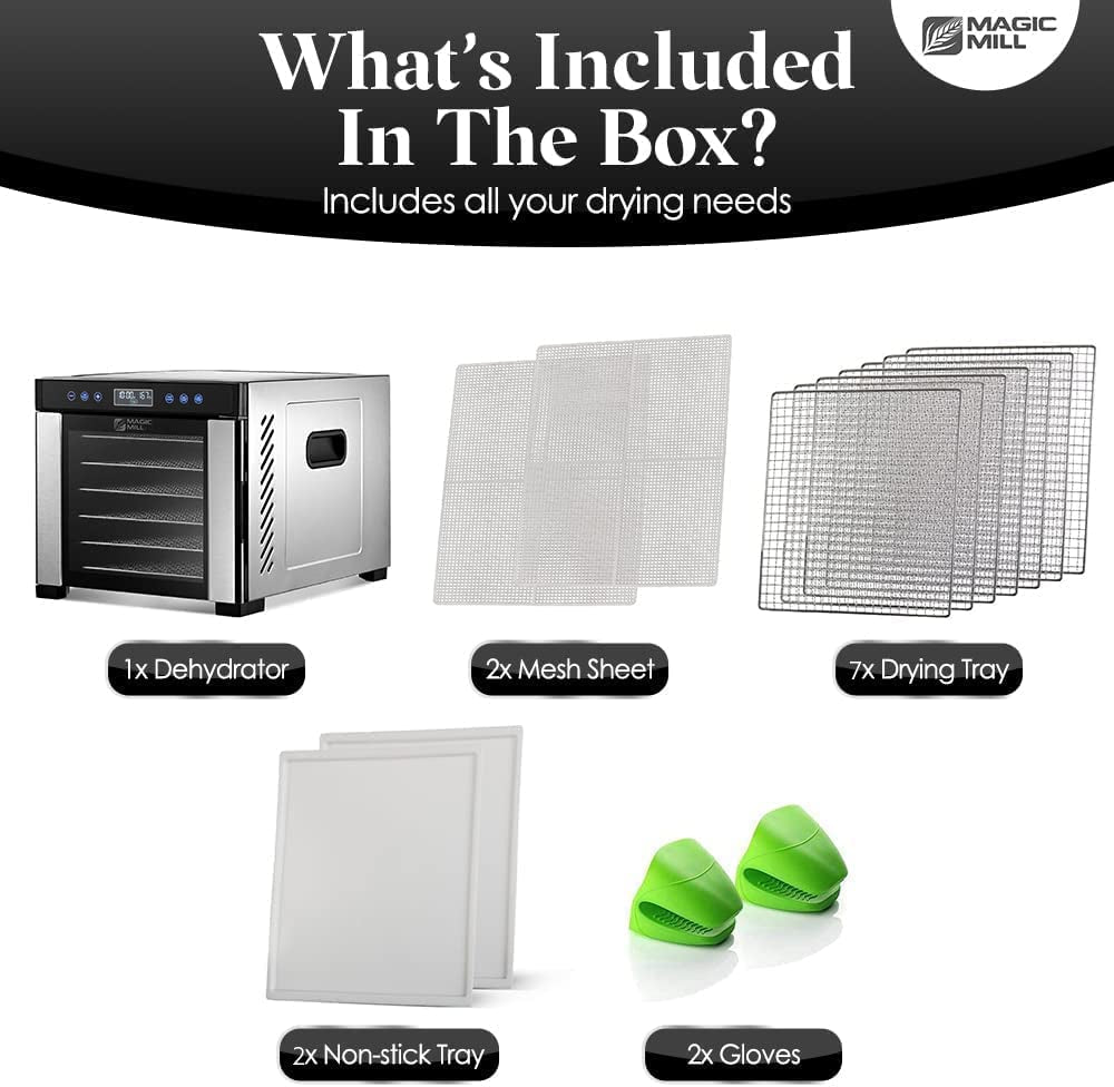 Magic Mill Pro Food Dehydrator 7XL Stainless Steel Tray Dryer Digital Temp Control, ETL Approved - Love All Things Home