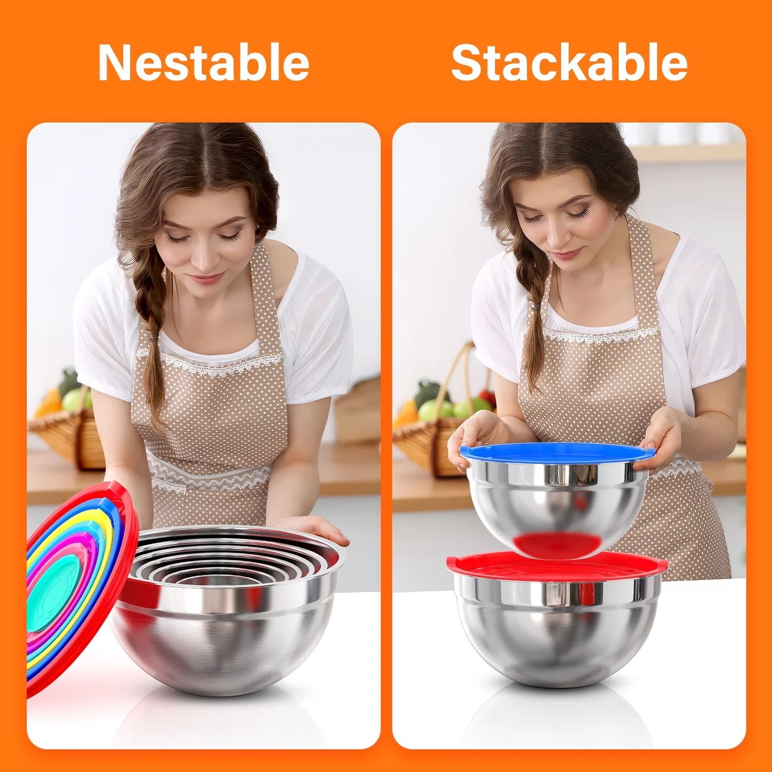Mixing Bowls with Lids: 7 Pack Stainless Steel Mixing Bowls Set, Metal Nesting Mixing Bowls for Kitchen, 7/4.5/3.0/2.0/1.5/1.0/0.7QT, Great for Prep, Baking, Serving, Multicolor - Love All Things Home