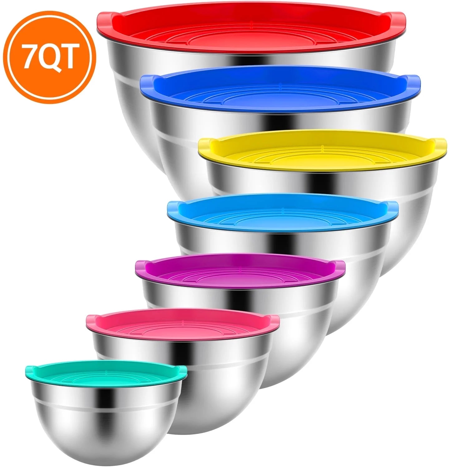Mixing Bowls with Lids: 7 Pack Stainless Steel Mixing Bowls Set, Metal Nesting Mixing Bowls for Kitchen, 7/4.5/3.0/2.0/1.5/1.0/0.7QT, Great for Prep, Baking, Serving, Multicolor - Love All Things Home
