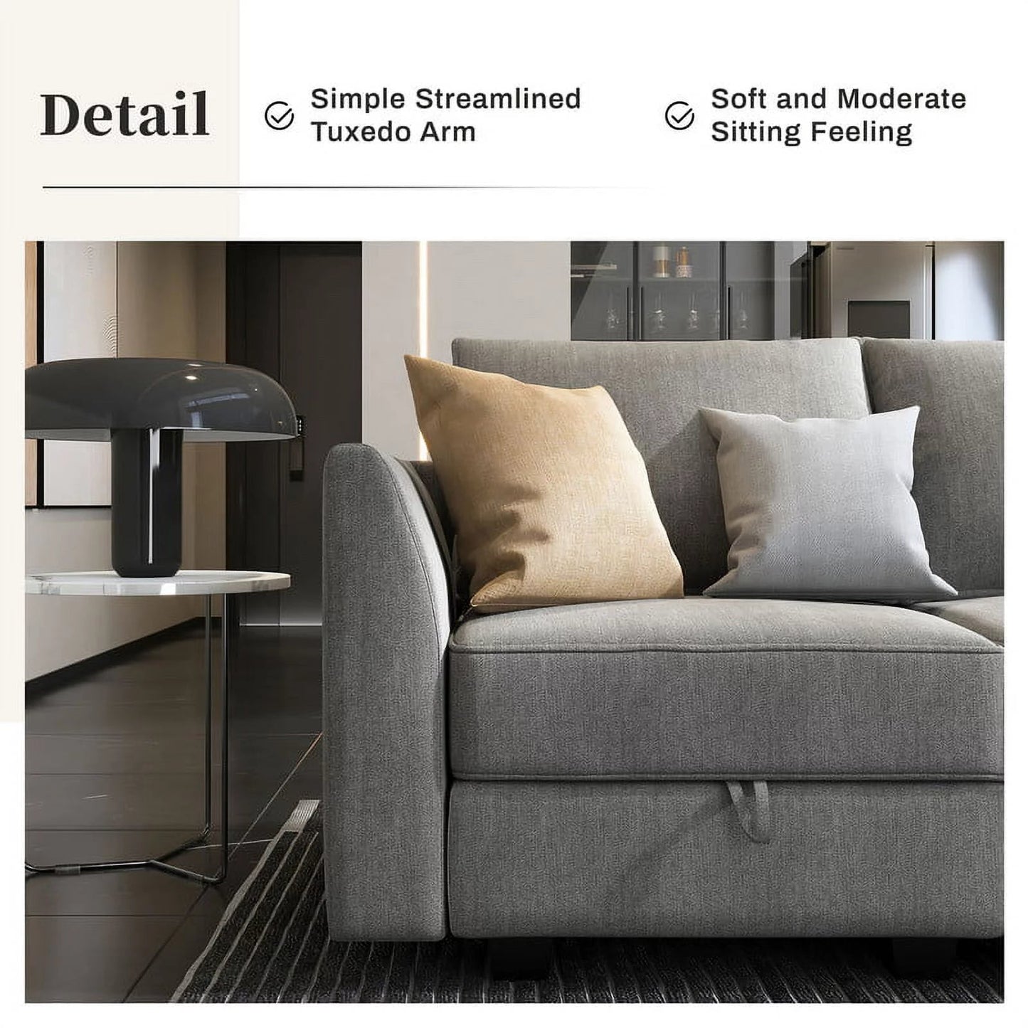 Modern Living Room Furniture Sofa Set with Storage Ottomans, Grey - Love All Things Home