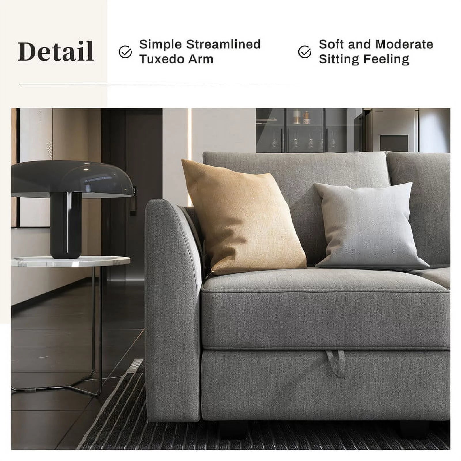 Modern Living Room Furniture Sofa Set with Storage Ottomans, Grey - Love All Things Home
