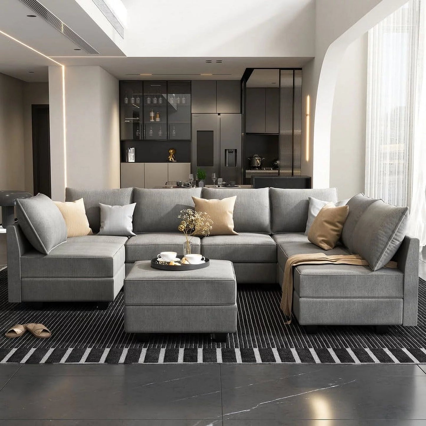 Modern Living Room Furniture Sofa Set with Storage Ottomans, Grey - Love All Things Home