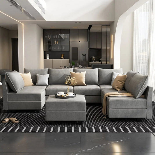 Modern Living Room Furniture Sofa Set with Storage Ottomans, Grey - Love All Things Home