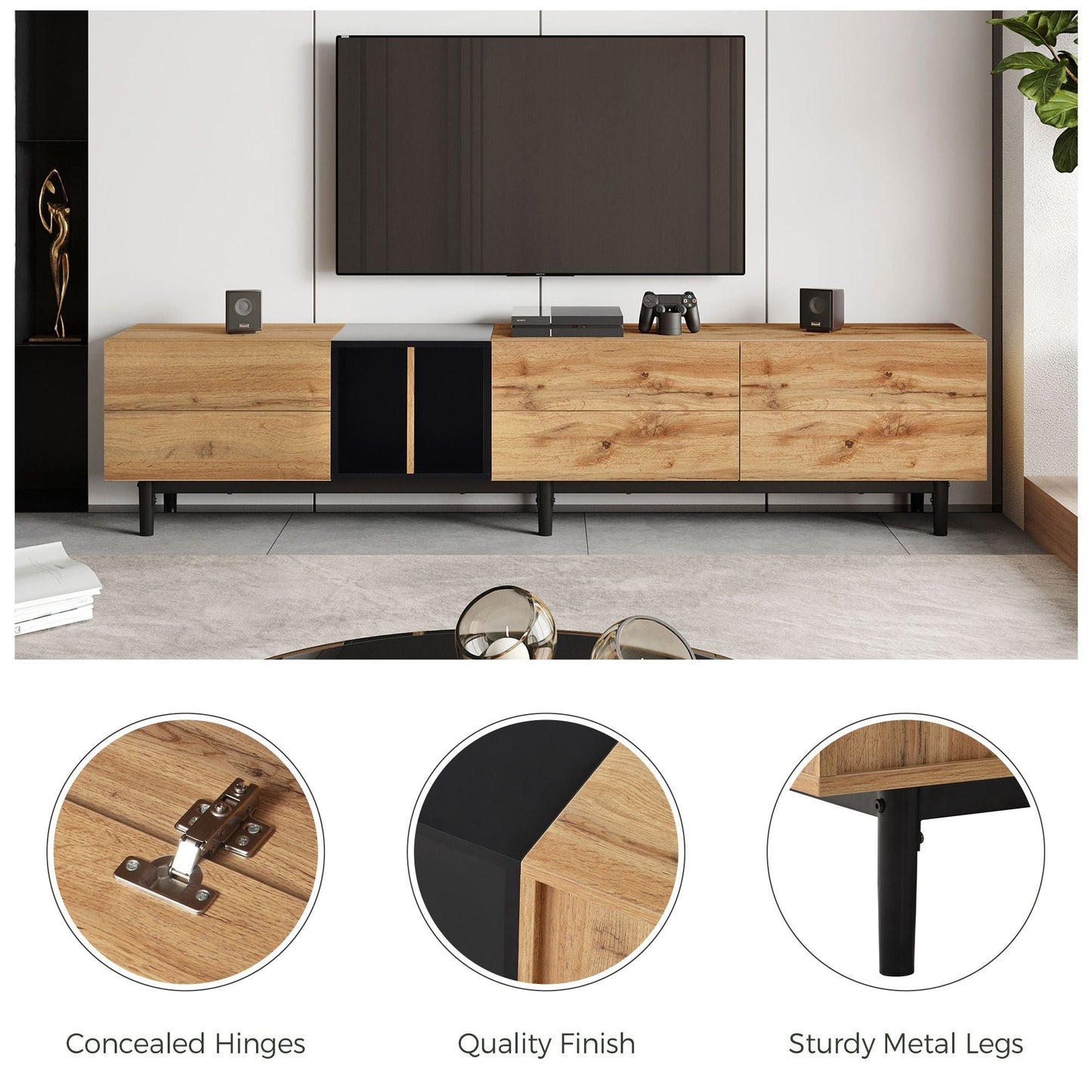 Modern TV Stand for 80'' TV with 3 Doors, Media Console Table, Entertainment Center with Large Storage Cabinet for Living Room, Bedroom - Love All Things Home