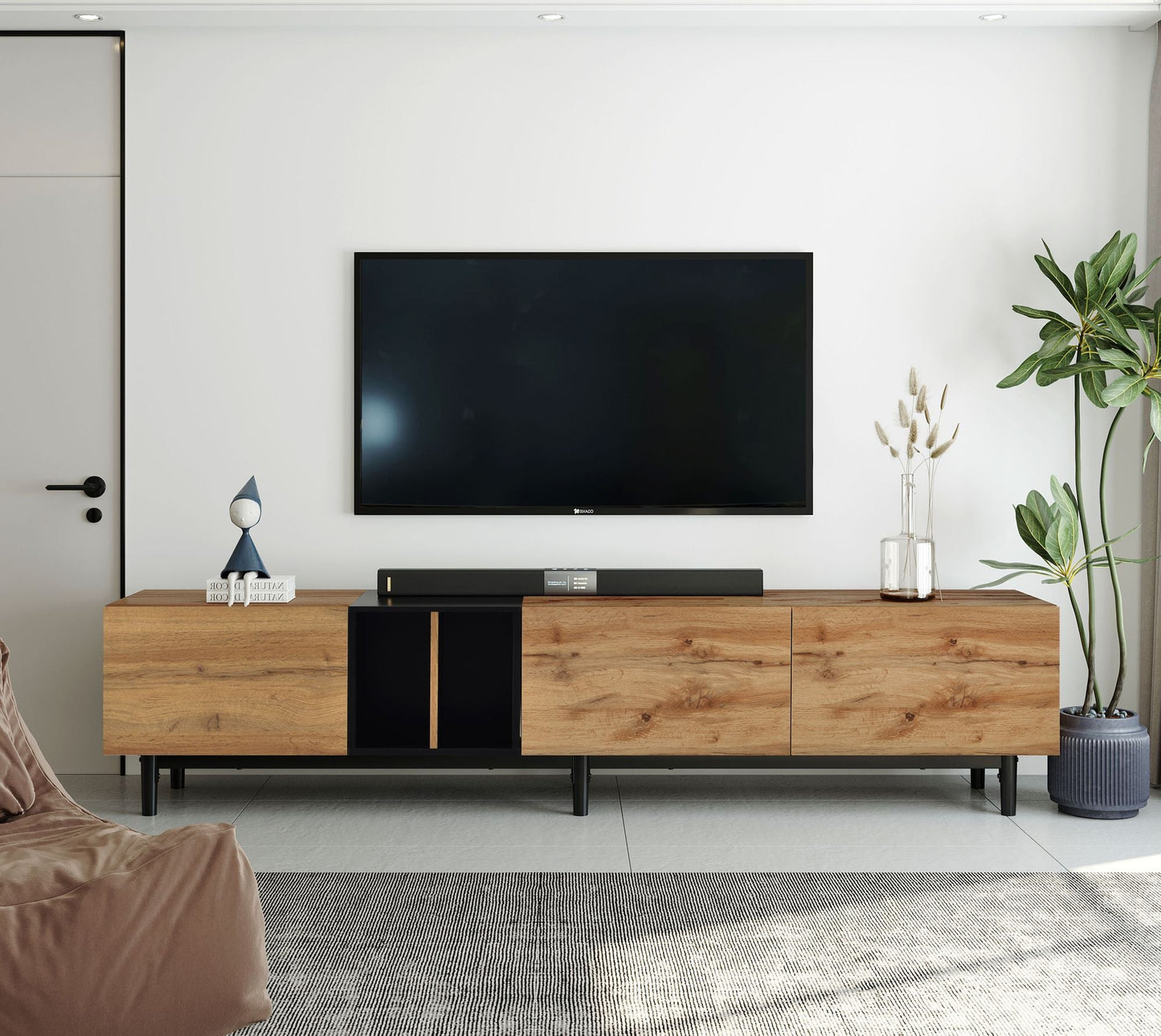 Modern TV Stand for 80'' TV with 3 Doors, Media Console Table, Entertainment Center with Large Storage Cabinet for Living Room, Bedroom - Love All Things Home