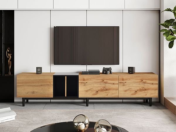 Modern TV Stand for 80'' TV with 3 Doors, Media Console Table, Entertainment Center with Large Storage Cabinet for Living Room, Bedroom - Love All Things Home