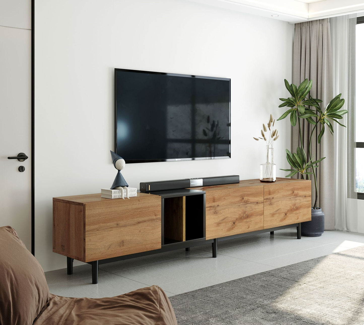 Modern TV Stand for 80'' TV with 3 Doors, Media Console Table, Entertainment Center with Large Storage Cabinet for Living Room, Bedroom - Love All Things Home