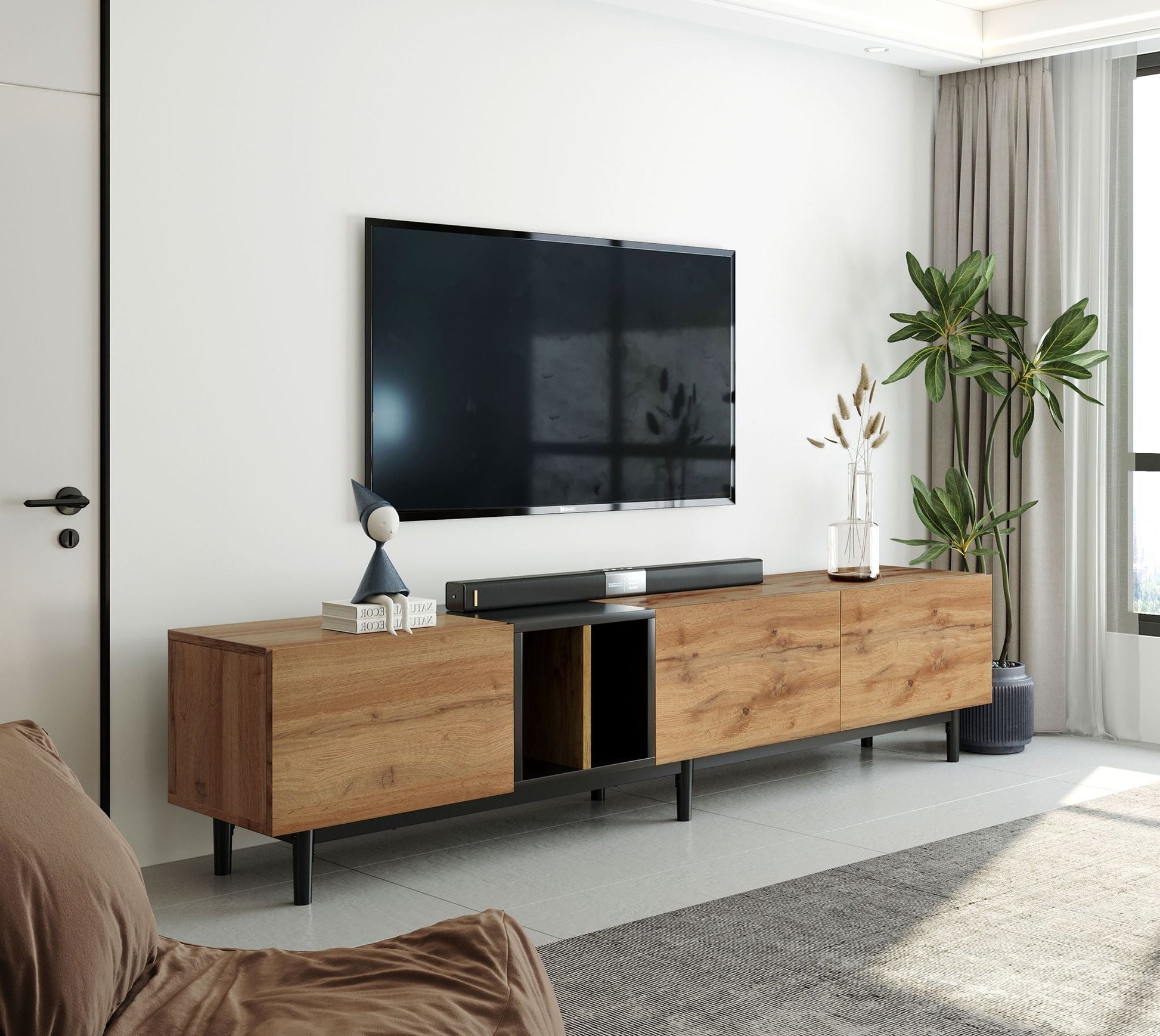 Modern TV Stand for 80'' TV with 3 Doors, Media Console Table, Entertainment Center with Large Storage Cabinet for Living Room, Bedroom - Love All Things Home